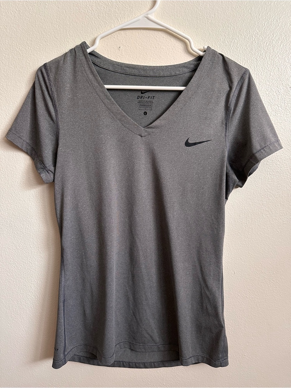 Nike Women's Gray V‑Neck Dri‑Fit Short Sleeve Tee